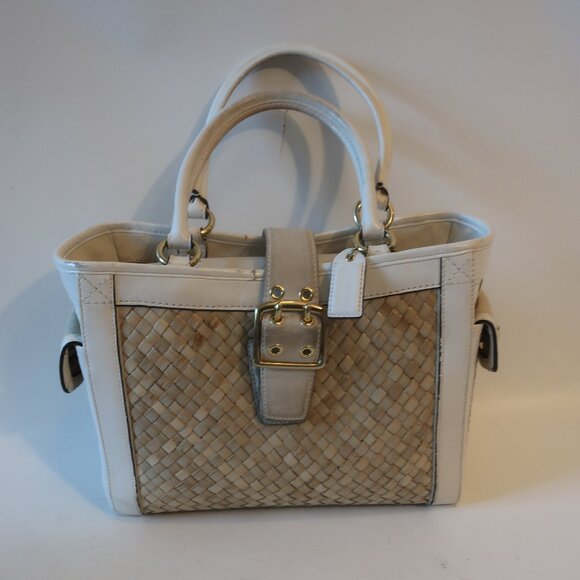 Coach A05K-4419 White Natural Limited Edition Straw Leather Satchel Handbag * - Picture 2 of 15